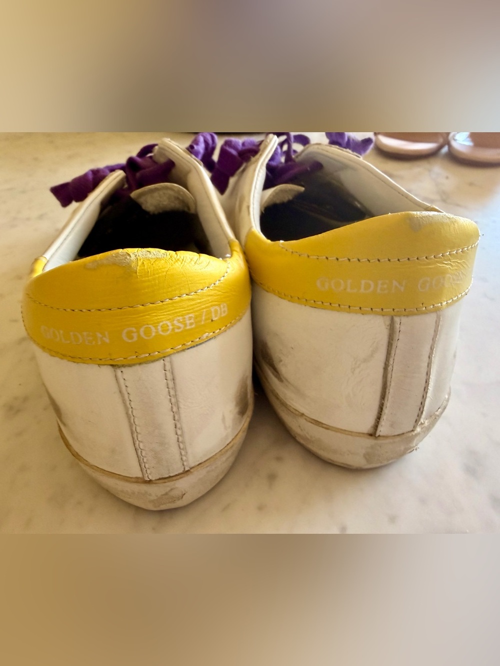Women’s Golden Goose Super Stars Sneakers White Leather/Leopard/Purple Laces - Picture 4 of 5